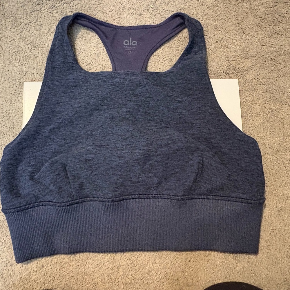 ALO Yoga Heathered Blue Sports Bra